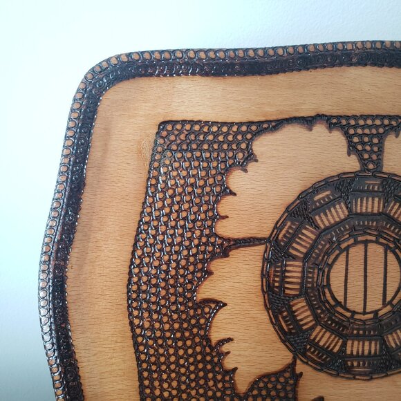 Primitive Wood Serving Tray Pyrography Burned Décor Plate Albania – Signed - Picture 8 of 11